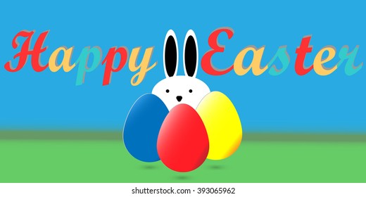 Happy Easter background, Easter eggs and cute graphic bunny, Vector