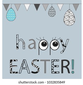 Happy easter background with eggs and flags. Greeting card fashion design. Template of invitation, Easter illustration for you poster or flyer.