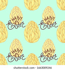 Happy easter. Easter background with eggs and lettering. For the design of holiday packaging, paper, textiles, cards. Vector.