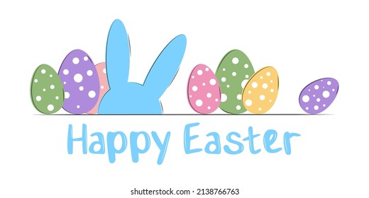 Happy Easter background with eggs and  rabbit. Vector illustration greeting card, ad, promotion, poster, flyer, banner.