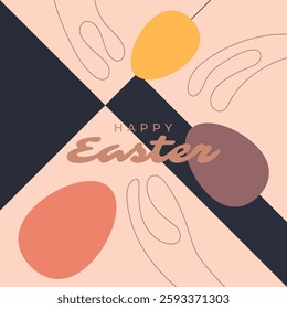 HAPPY EASTER BACKGROUND FLAT PASTEL COLOR. WITH HAND DRAWN ORGANIC SHAPES EGG.MODERN MINIMALIST STYLE DESIGN VECTOR GOOD FOR GREETING CARD, POSTER