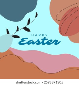 HAPPY EASTER BACKGROUND FLAT PASTEL COLOR. WITH HAND DRAWN ORGANIC SHAPES EGG.MODERN MINIMALIST STYLE DESIGN VECTOR GOOD FOR GREETING CARD, POSTER