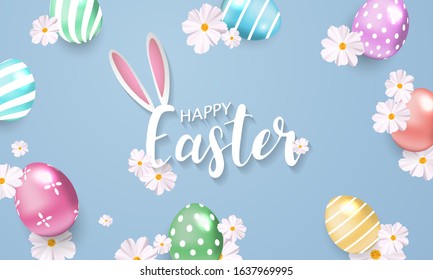 Happy Easter background. flower colorful shine decorated eggs