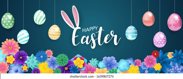 Happy Easter background. flower colorful shine decorated eggs
