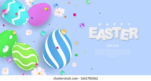 Happy Easter background. flower colorful shine decorated eggs