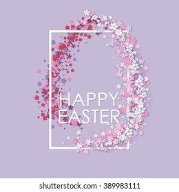 Happy Easter background with frame egg and flowers
