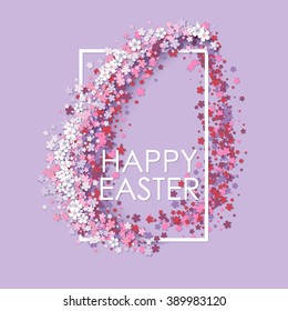 Happy Easter background with frame egg and flowers