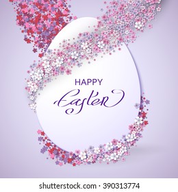 Happy Easter background with frame egg and flowers