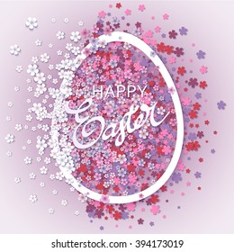 Happy Easter background with frame egg and flowers