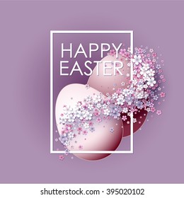 Happy Easter background with frame egg and flowers