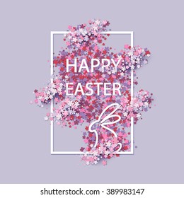 Happy Easter background with frame flowers