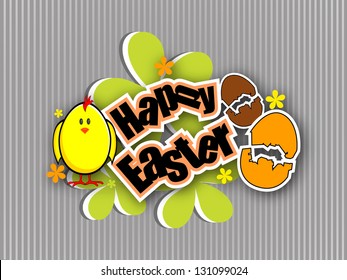 Happy Easter background with funny eggs and leaves.