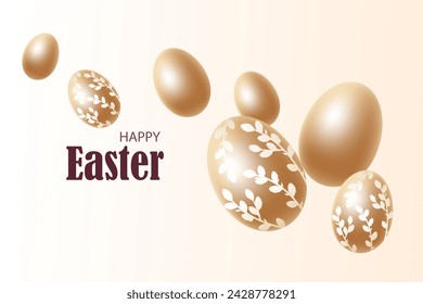 Happy Easter background. Golden Easter 3D eggs. Vector illustration.