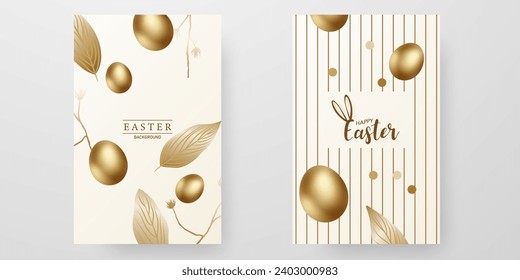 Happy Easter Background Golden Egg Decoration greeting card vector illustration