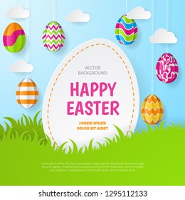 Happy easter background. Greeting Card. Paper cut style. Vector illustration