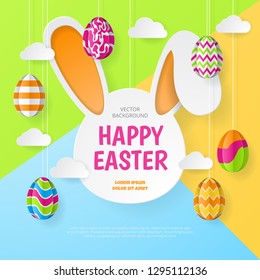 Happy easter background. Greeting Card. Paper cut style. Vector illustration