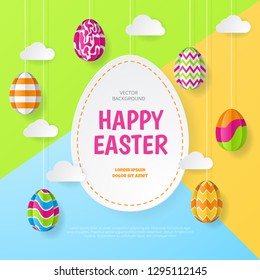 Happy easter background. Greeting Card. Paper cut style. Vector illustration