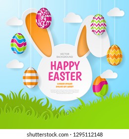Happy easter background. Greeting Card. Paper cut style. Vector illustration