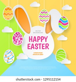 Happy easter background. Greeting Card. Paper cut style. Vector illustration