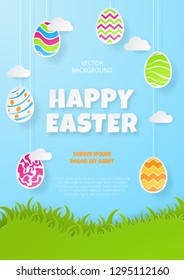 Happy easter background. Greeting Card. Paper cut style. Vector illustration