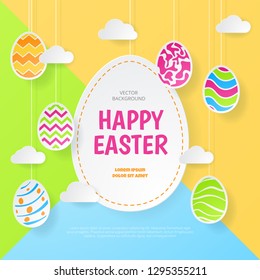 Happy easter background. Greeting Card. Paper cut style. Vector illustration