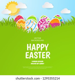 Happy easter background. Greeting Card. Paper cut style. Vector illustration