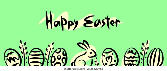 Feliz Pascua de Resurrección. Trazos pintados a mano. Signo de ornamento de contorno. Estilo minimalista. Estilo plano 