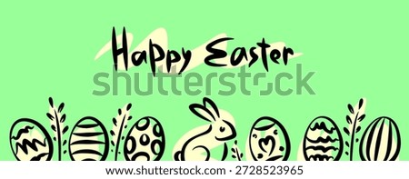 Happy Easter background. Hand painted strokes. Outline ornament sign. Minimal style. Flat style 