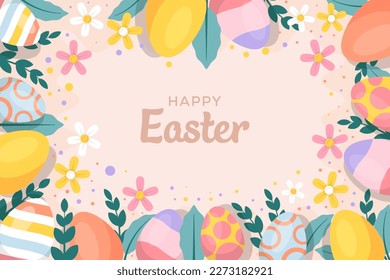 happy easter background illustration with eggs and floral