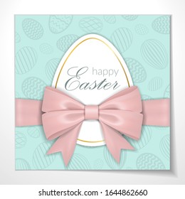 Happy Easter background, lettering, eggs. Greeting Easter 3D card. Gold decoration frame, handwritten inscription. Holiday design poster, flyer, banner. Calligraphy retro letter Vector illustration