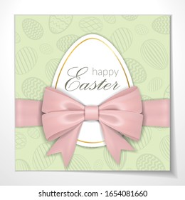 Happy Easter background, lettering, eggs. Greeting Easter 3D card. Gold decoration frame, handwritten inscription. Holiday design poster, flyer, banner. Calligraphy retro letter Vector illustration