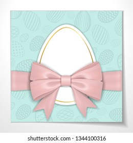 Happy Easter background, pastel textured eggs. Gold decoration paper frame. Greeting Easter 3D card. Border template, empty copy space. Holiday design for poster, invitation Vector illustration