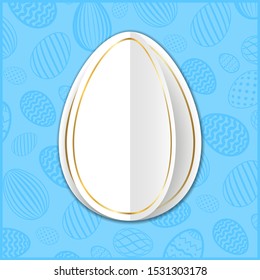 Happy Easter background, pastel textured eggs. Gold decoration paper frame. Greeting Easter 3D card. Border template, empty copy space. Holiday design poster, banner, invitation Vector illustration