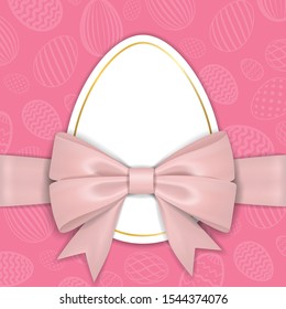 Happy Easter background, pastel textured eggs. Gold decoration paper frame. Greeting Easter 3D card. Border template, empty copy space. Holiday design poster, banner, invitation Vector illustration