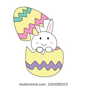Happy Easter background with patterned eggs, flowers and butterfly for coloring book page. Vector illustration.