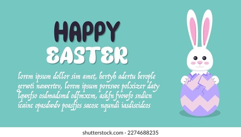 Happy Easter background with rabbit and egg in a flat design