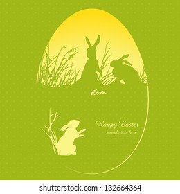 Happy Easter Background with Rabbit silhouette on the green background