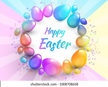 Happy Easter background with realistic Easter eggs. Easter card.