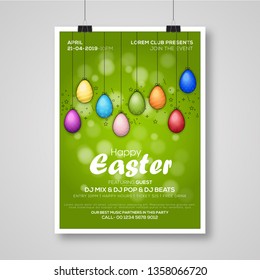 Happy Easter background with realistic eggs. Greeting card trendy design. Invitation template Vector illustration for you poster or flyer. - Vector