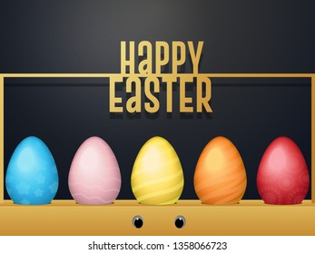 Happy Easter background with realistic eggs. Greeting card trendy design. Invitation template Vector illustration for you poster or flyer. - Vector