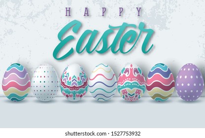 Happy Easter background with realistic Easter eggs. Easter card. Vector illustration