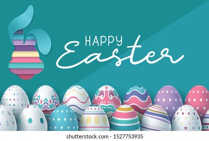 Happy Easter background with realistic Easter eggs. Easter card. Vector illustration