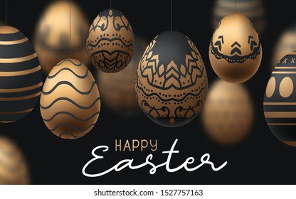 Happy Easter background with realistic Easter eggs. Easter card. Vector illustration