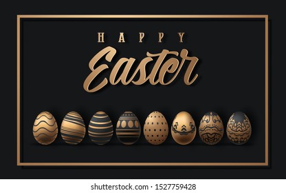 Happy Easter background with realistic Easter eggs. Easter card. Vector illustration