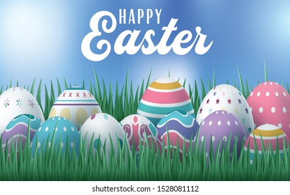 Happy Easter Background Realistic Easter Eggs Stock Vector (Royalty ...