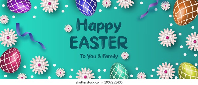 Happy Easter background with realistic Easter eggs. Easter card. Vector illustration. vector illustration