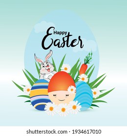 Happy Easter background with realistic golden shine decorated eggs and Rabbit