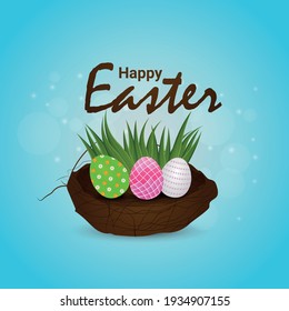 Felices antecedentes de Pascua con brillantes dorados reales huevos decorados y Conejo
