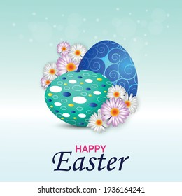 Happy Easter background with realistic golden shine decorated eggs and Rabbit