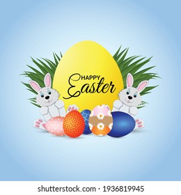 Happy Easter background with realistic golden shine decorated eggs and Rabbit